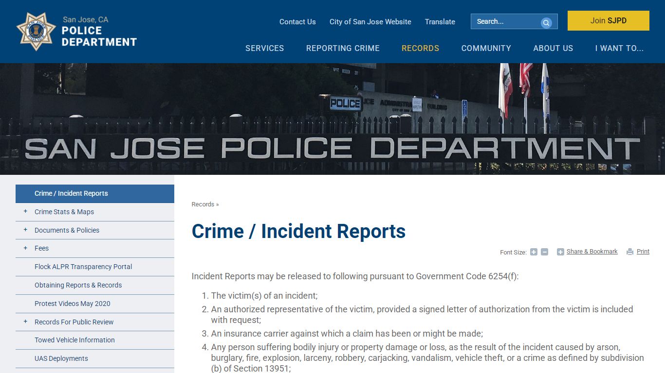 Crime / Incident Reports | San Jose Police Department, CA