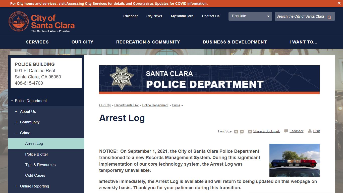 Arrest Log | City of Santa Clara